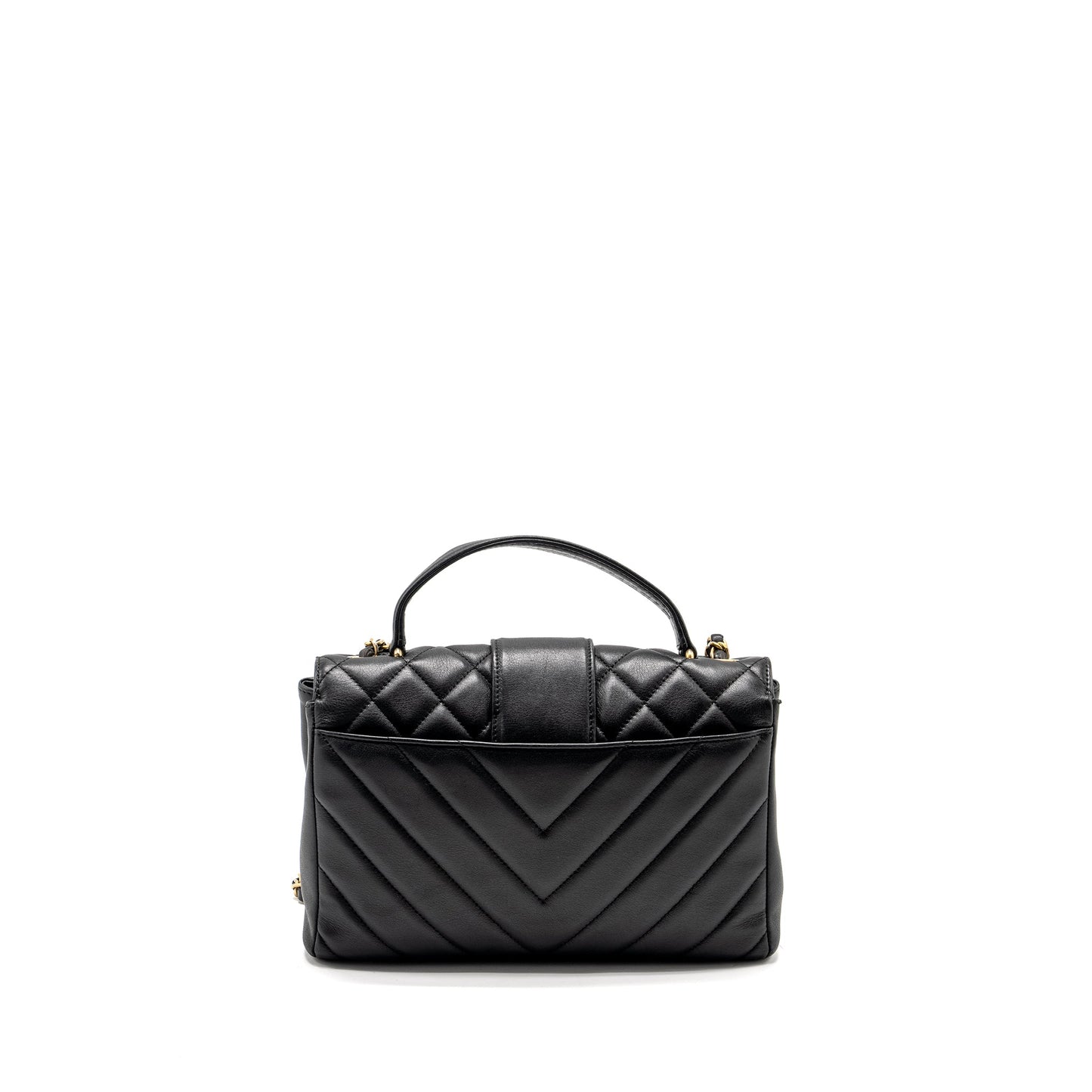 Chanel 19B In The City Top Handle Flap Bag Quilted Chevron Calfskin Black