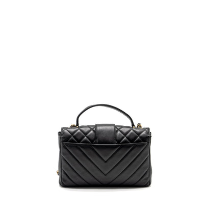 Chanel 19B In The City Top Handle Flap Bag Quilted Chevron Calfskin Black