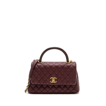 Chanel Medium Coco Handle With Lizard Handle Caviar Burgundy
