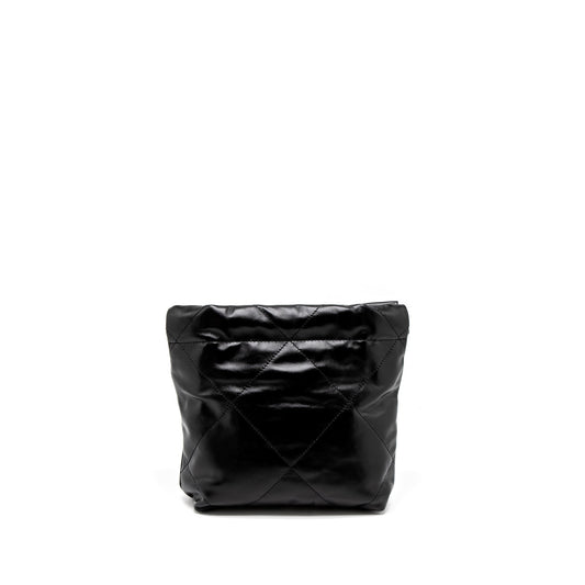 Chanel 23s Mini 22 Bag Shiny Calfskin Black Brushed  (Microchip)