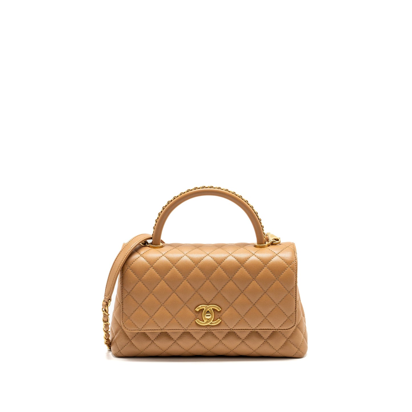 Chanel Medium Coco Handle Caviar Dark Beige  (microchip)