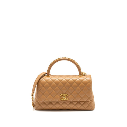 Chanel Medium Coco Handle Caviar Dark Beige  (microchip)