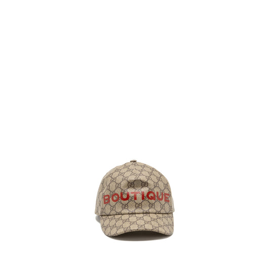 Gucci Size M Boutique Baseball Hat GG Monogram Canvas Beige/Red