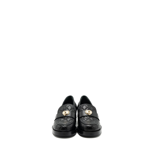Chanel size 37 heart rock loafers leather black L