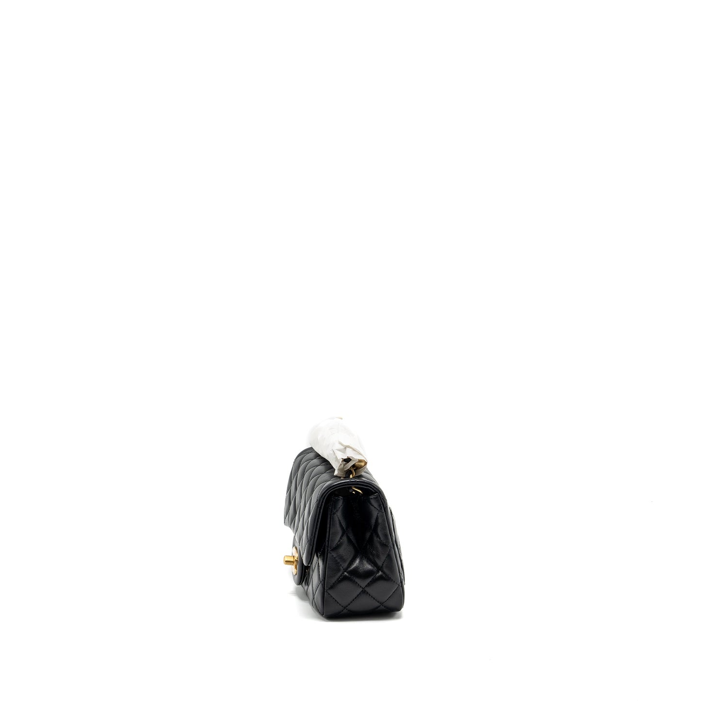 Chanel pearl crush mini square flap bag lambskin black  (microchip)