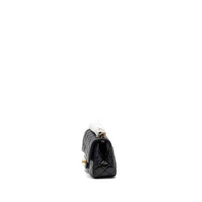 Chanel pearl crush mini square flap bag lambskin black  (microchip)