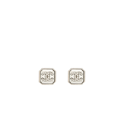 Chanel Square CC Logo Earrings Crystal
