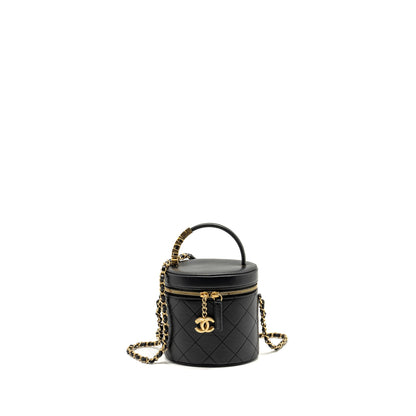 Chanel Pearl Letter Logo Detailed Vanity Case Calfskin Black