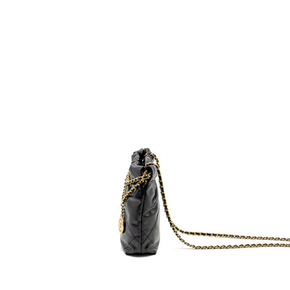 Chanel 23K Mini 22 Bag Shiny Calfskin Black  (Microchip)