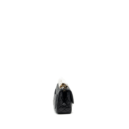 Chanel pearl crush mini square flap bag lambskin black  (microchip)