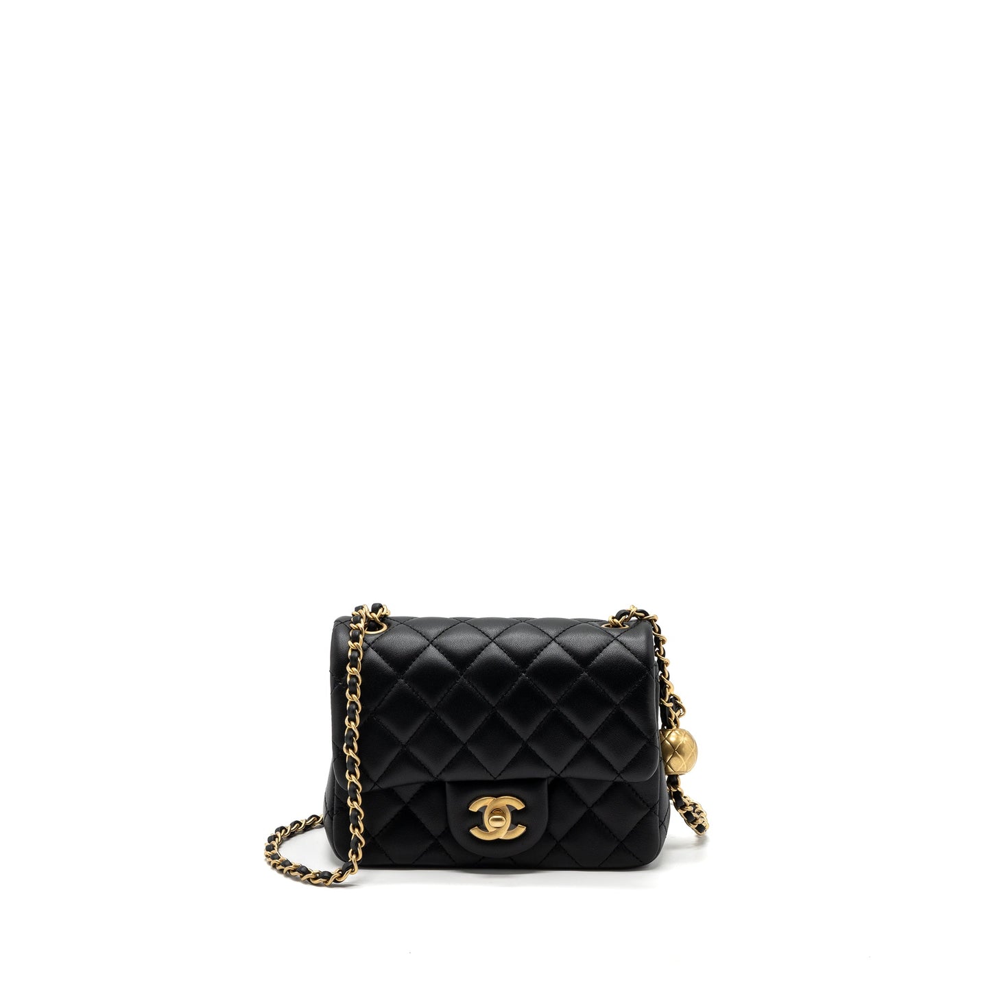 Chanel 23K pearl crush mini square flap bag lambskin black  (microchip)