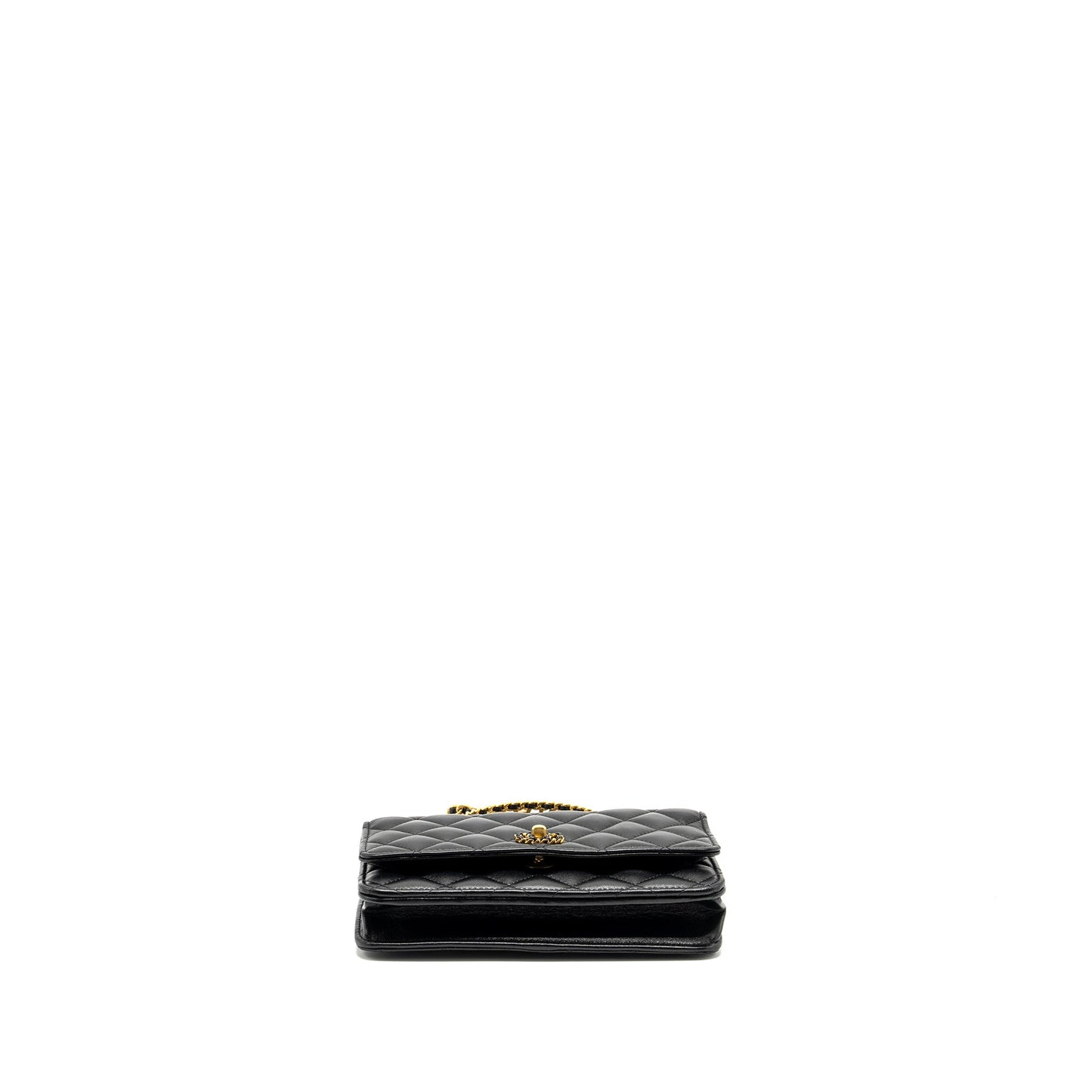 Chanel Letter Logo Top Handle Wallet On Chain Lambskin Black  (Microchip)