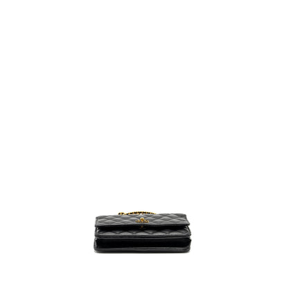 Chanel Letter Logo Top Handle Wallet On Chain Lambskin Black  (Microchip)