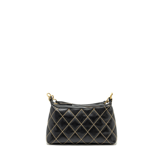 Chanel vintage quilted zip shoulder bag calfskin black