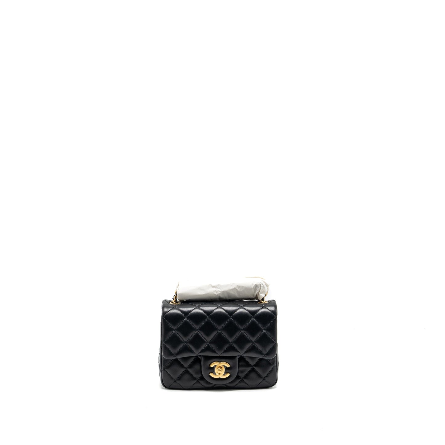 Chanel pearl crush mini square flap bag lambskin black  (microchip)