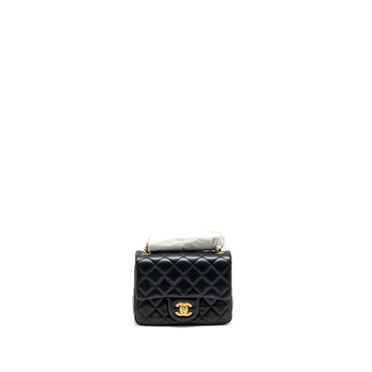 Chanel pearl crush mini square flap bag lambskin black  (microchip)