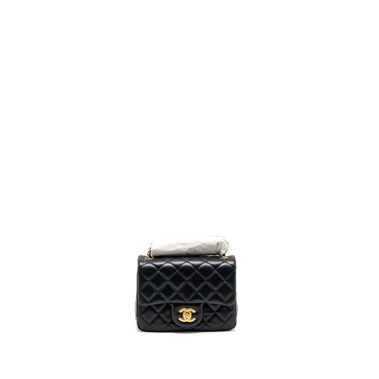 Chanel pearl crush mini square flap bag lambskin black  (microchip)