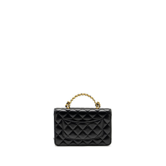 Chanel Letter Logo Top Handle Wallet On Chain Lambskin Black  (Microchip)