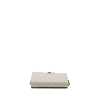 CHANEL BOY WALLET ON CHAIN CAVIAR WHITE L (Microchip)