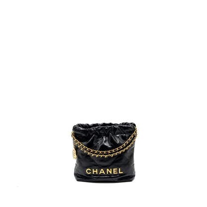 Chanel mini 22 bag shiny calfskin black  (microchip)