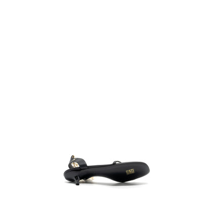 Chanel size 38 heel sandals with pearl leather black