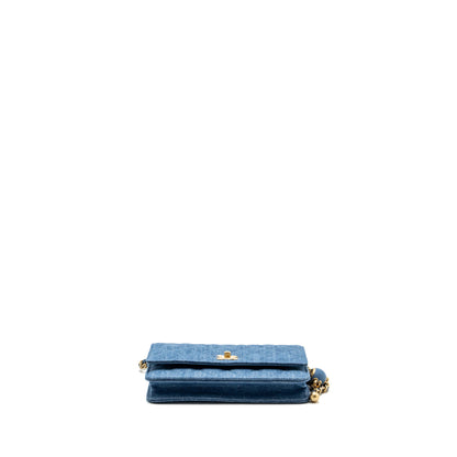 Chanel pearl crush wallet on chain denim blue  (microchip)