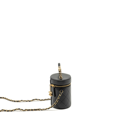 Chanel Pearl Letter Logo Detailed Vanity Case Calfskin Black