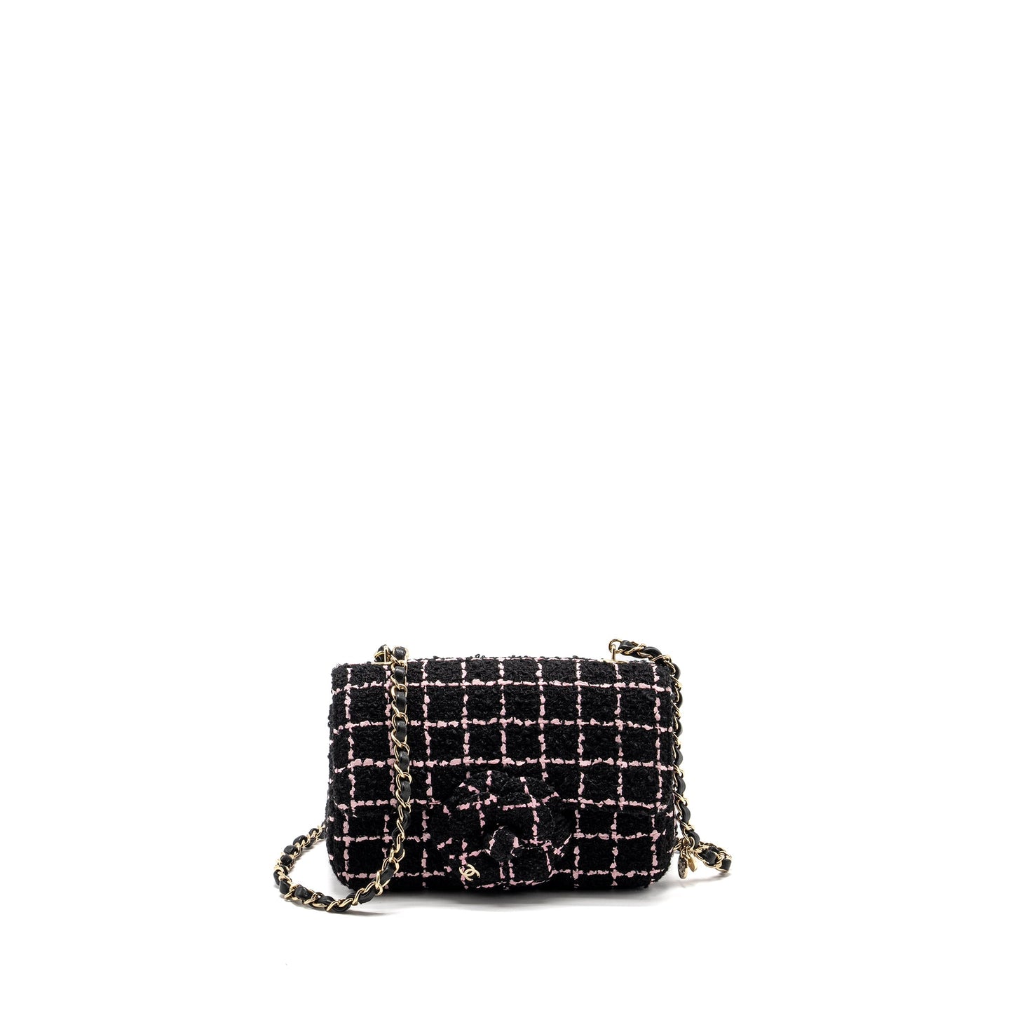 Chanel 23K Flower Bomb Mini Rectangular Flap Bag Tweed Black/Pink L (Microchip)