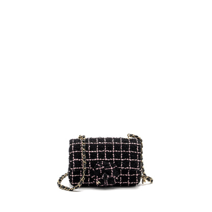 Chanel 23K Flower Bomb Mini Rectangular Flap Bag Tweed Black/Pink L (Microchip)