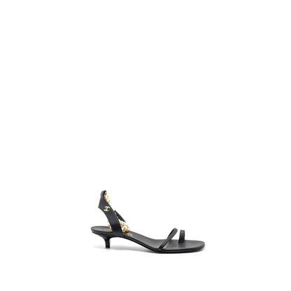 Chanel size 38 heel sandals with pearl leather black