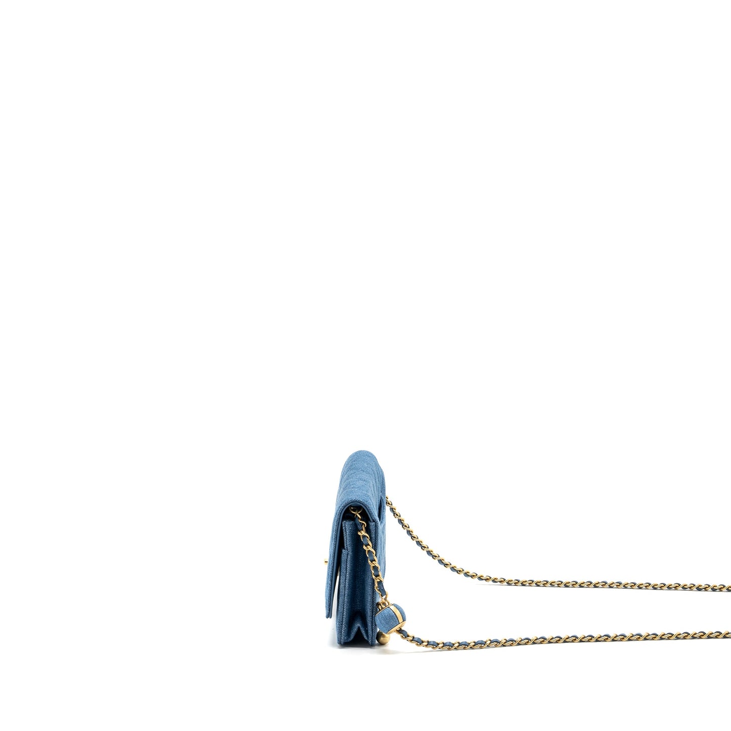 Chanel pearl crush wallet on chain denim blue  (microchip)