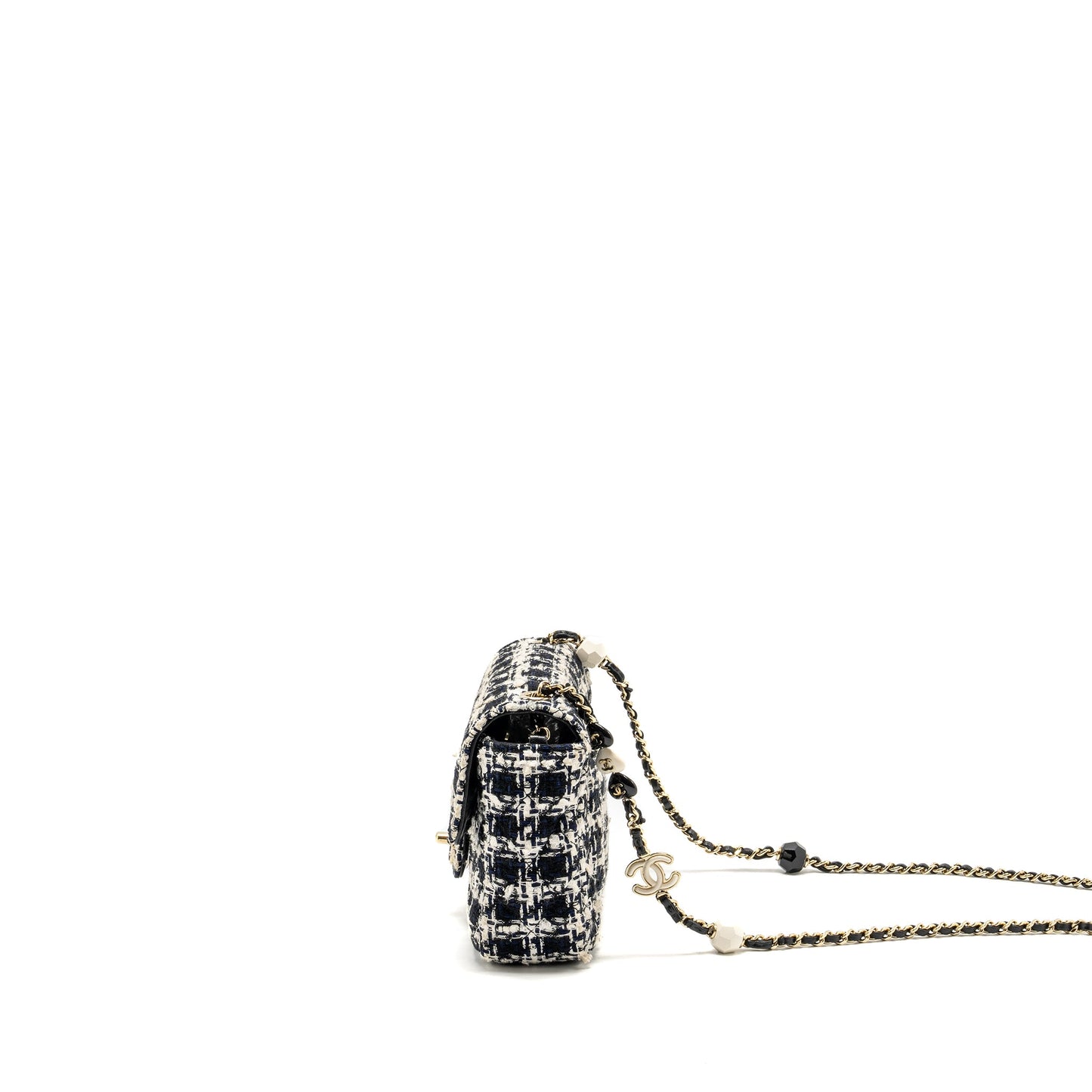 Chanel Mini Flap Bag with Detailed Chain Tweed Black/White L (Microchip)