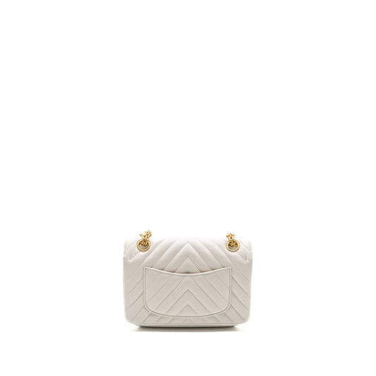 Chanel mini chevron 2.55 reissue flap bag calfskin white  (microchip)