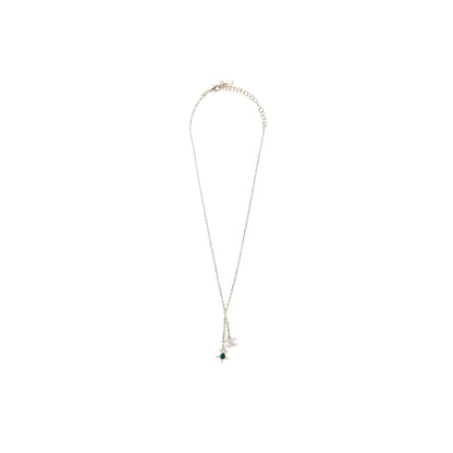 Chanel CC logo/Star Drop Necklace Crystal/Pearl/Silver Tone