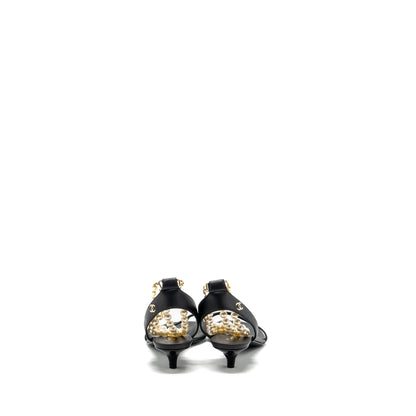 Chanel size 38 heel sandals with pearl leather black