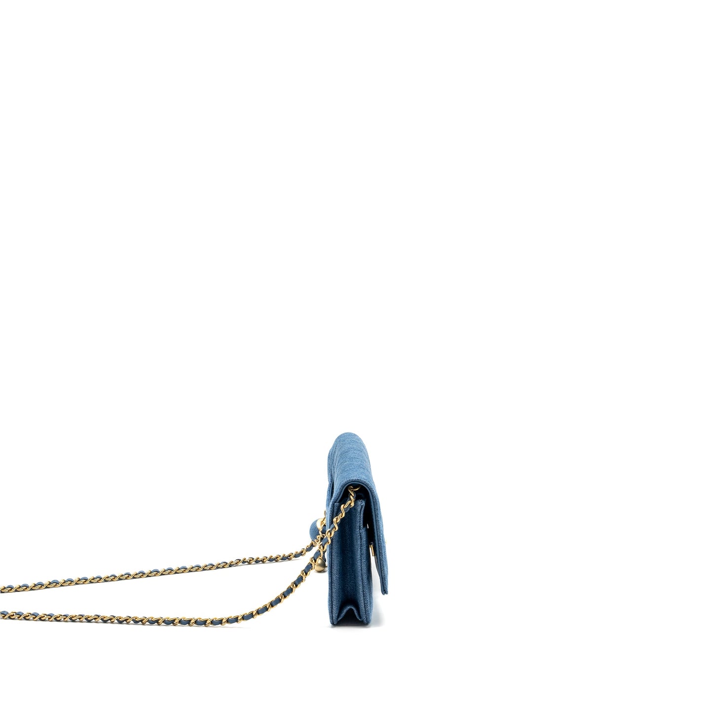 Chanel pearl crush wallet on chain denim blue  (microchip)