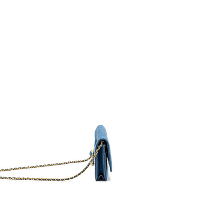 Chanel pearl crush wallet on chain denim blue  (microchip)