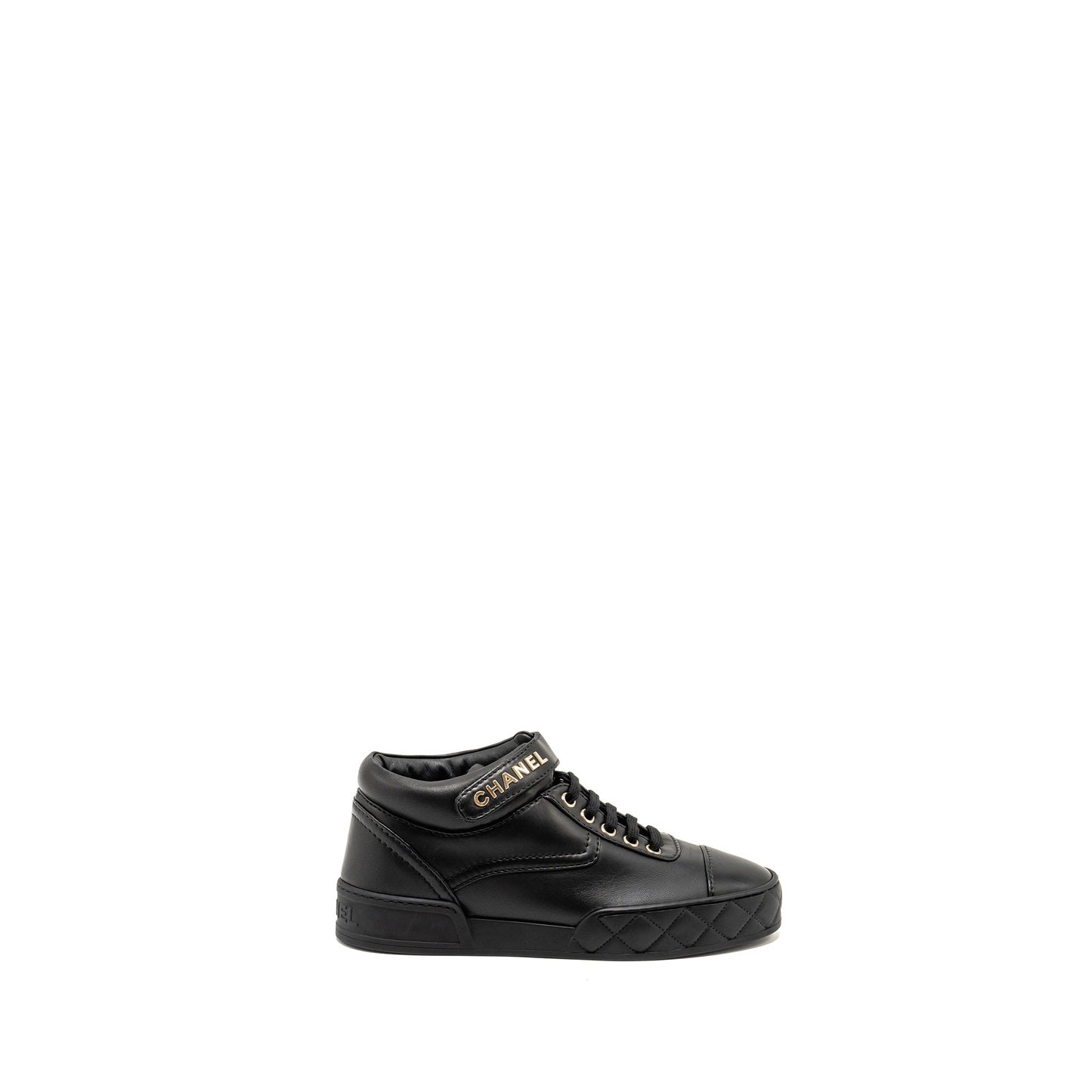 Chanel Size 37.5 23A Letter Logo Sneakers Lambskin Black L