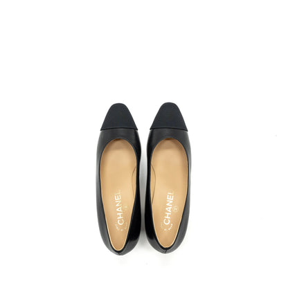 Chanel Size 36.5 Heels Leather/ Fabric Black