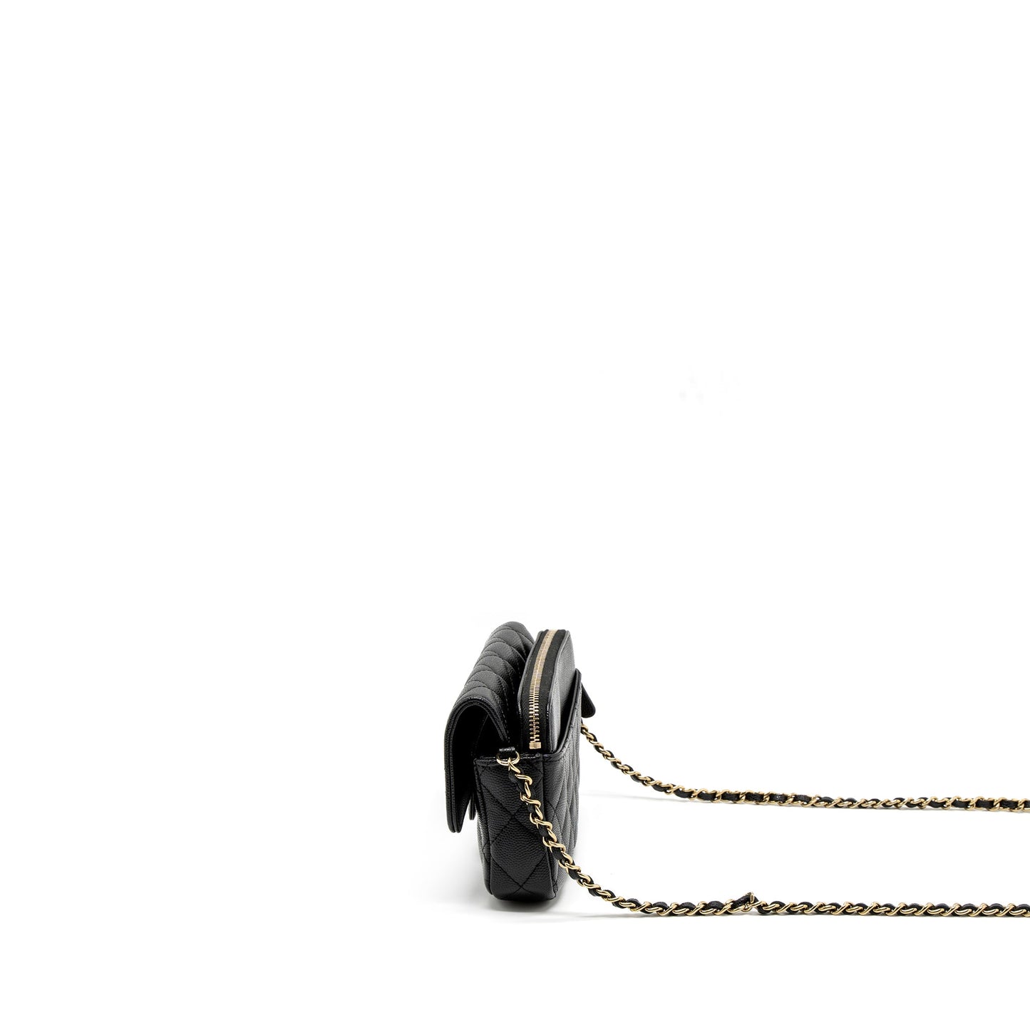 Chanel Double Pocket Wallet on Chain Caviar Black L (Microchip)