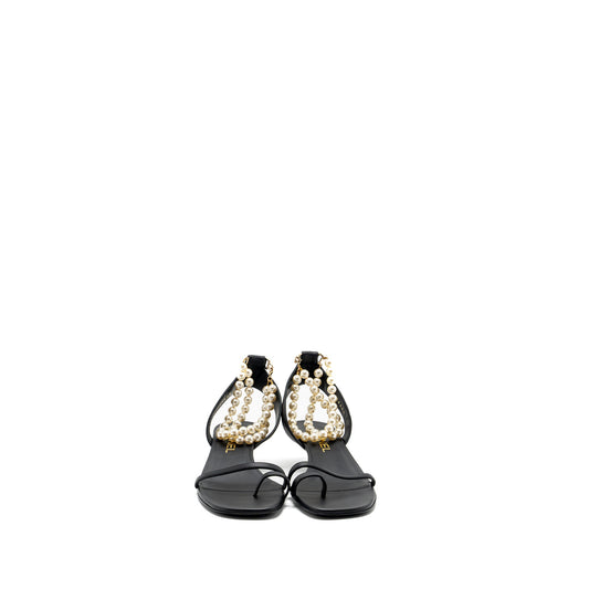 Chanel size 38 heel sandals with pearl leather black