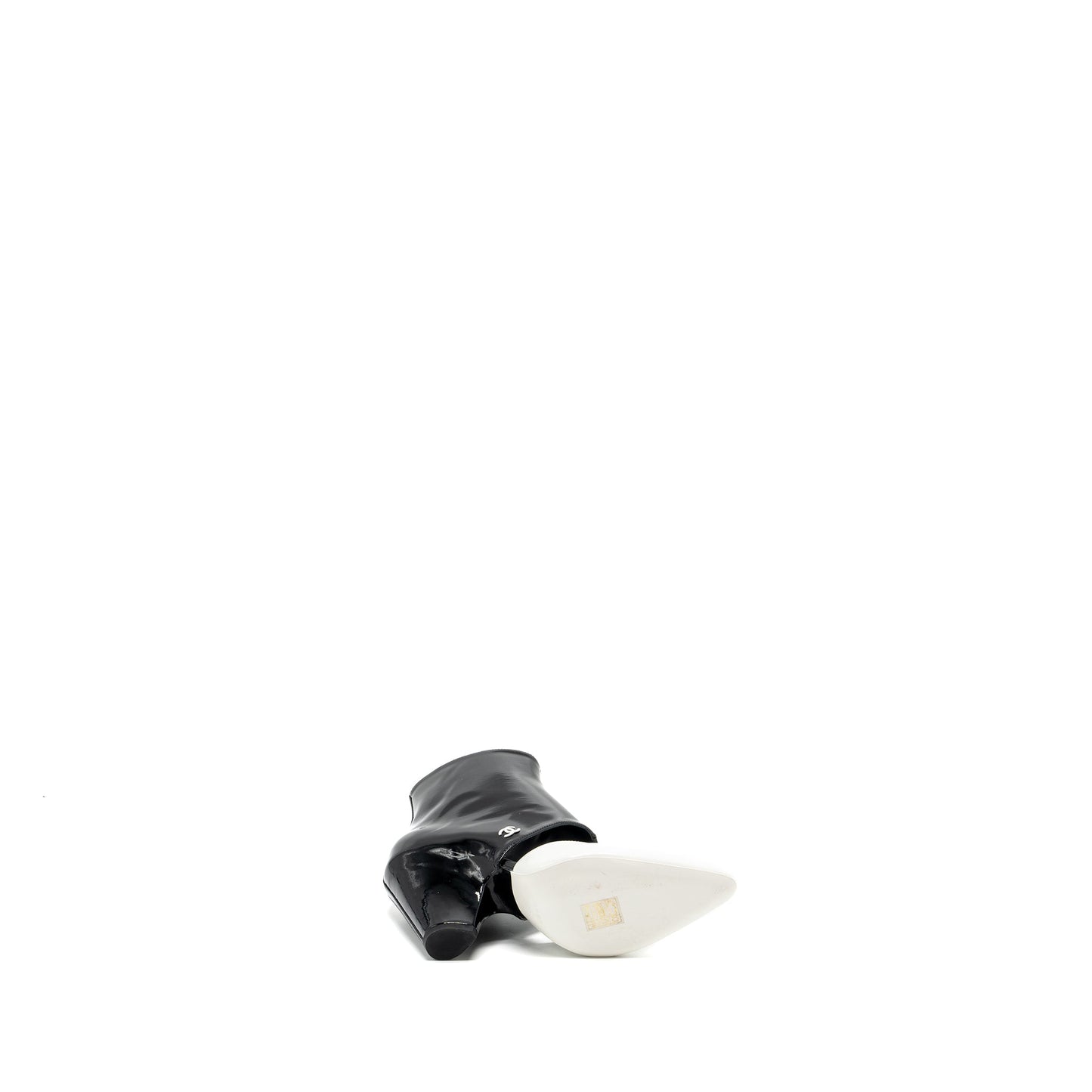 Chanel size 36 ankle boots patent black / white