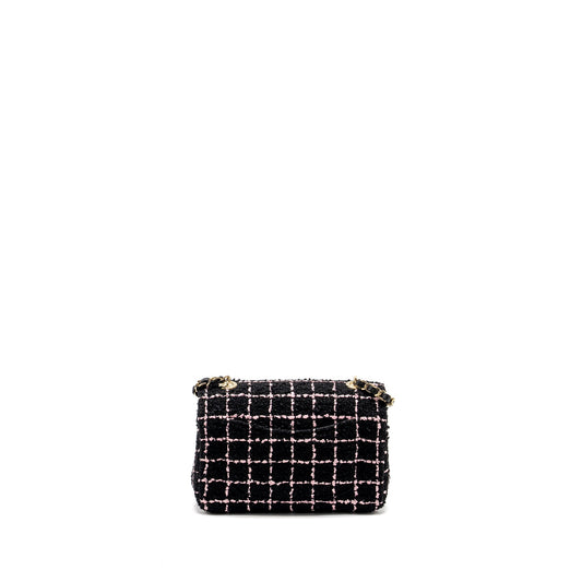 Chanel 23K Flower Bomb Mini Rectangular Flap Bag Tweed Black/Pink L (Microchip)