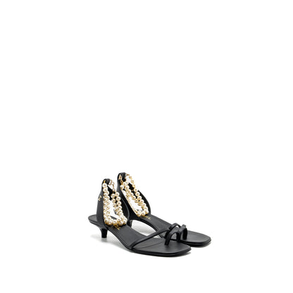 Chanel size 38 heel sandals with pearl leather black