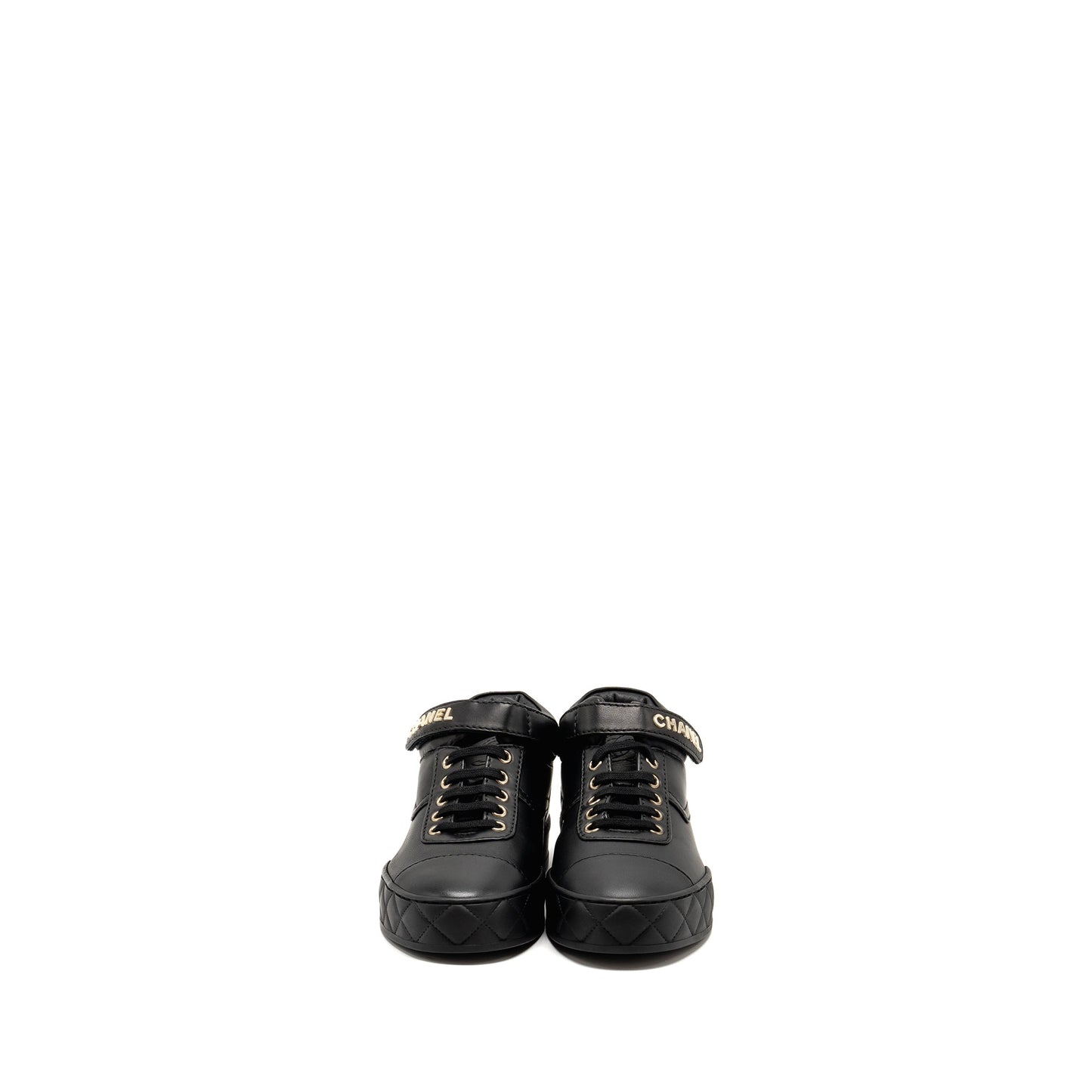 Chanel Size 37.5 23A Letter Logo Sneakers Lambskin Black L