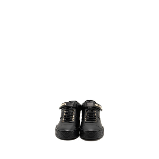 Chanel Size 37.5 23A Letter Logo Sneakers Lambskin Black L