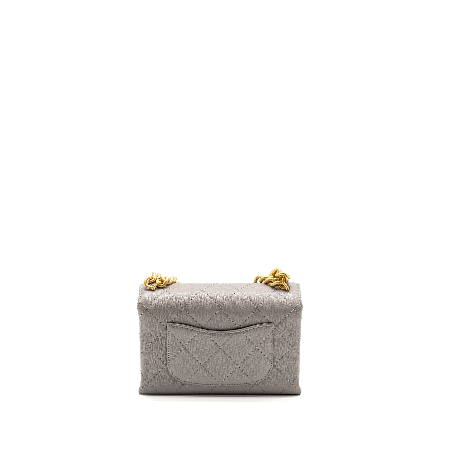 Chanel Mini Quilted Flap Bag With Chain Handle Caviar Grey  (microchip)