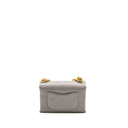 Chanel Mini Quilted Flap Bag With Chain Handle Caviar Grey  (microchip)