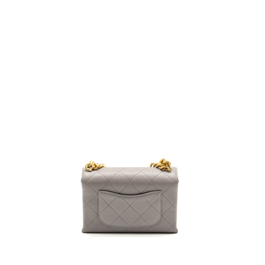 Chanel Mini Quilted Flap Bag With Chain Handle Caviar Grey  (microchip)