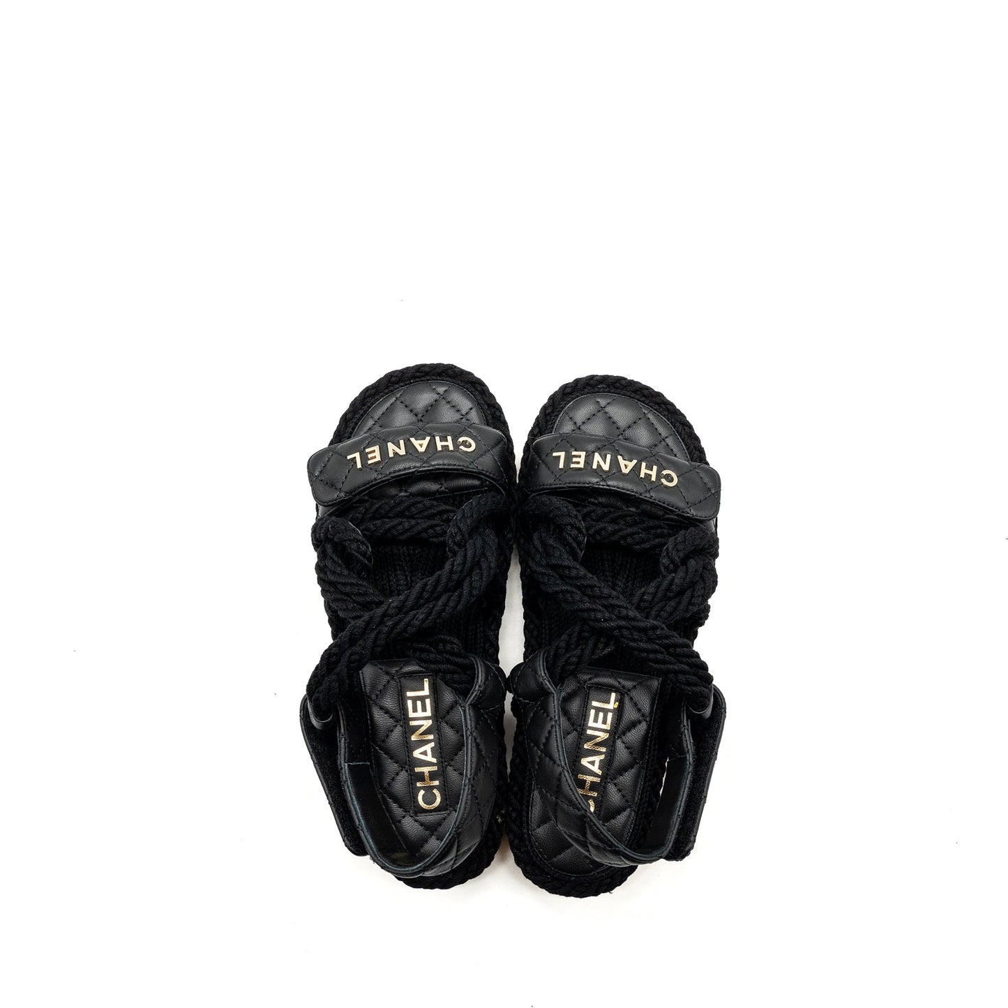 Chanel 21s Size 35 Quilted Letter Sandals Black